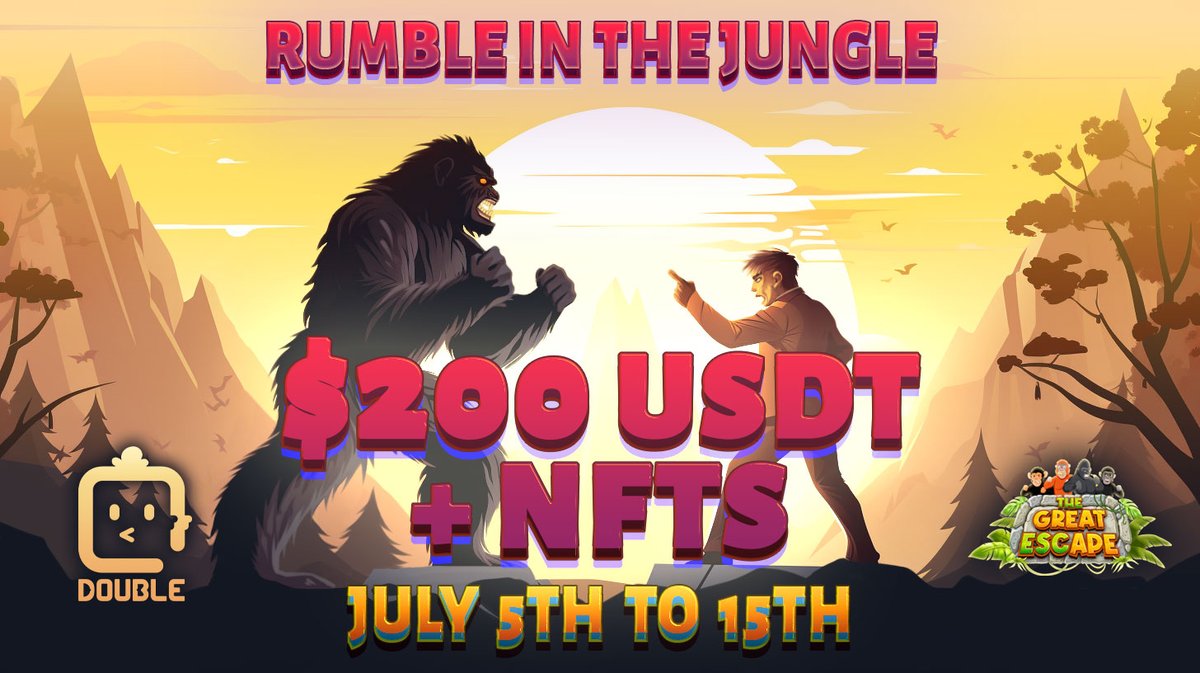 DoubleProtocol's tweet photo. ARE YOU READY TO RUMBLE?

The time has come…
The moment we’ve all been waiting for…

The Rumble in the Jungle on @QuestN_com  is now open…

Part 1: #QuestN and Airdrop
July 5th - July 9th

Steps:
1) Rent a Deathly Hallow on https://t.co/GODLDNKrCD
2) Like and RT this tweet
3) Follow @playTGE and @DoubleProtocol

Complete it, tell a friend, get airdropped a FREE Double Global Passport

Part 2: GAMING!
July 10th - July 15th
Only airdropped passport holders will be able to enter the tournament from @PlayTGE 

Link to the Quest ⏬
https://t.co/l0mMpqMJcz

WOO-HOO-HAHA!