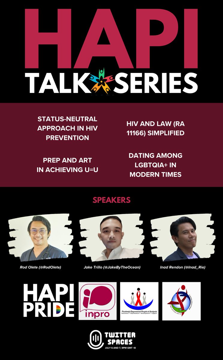 HapiPride's tweet photo. One day to go before our first #HAPITalkSeries!
Got questions for our speakers? Let us know! Send us a dm at @HapiPride or thru @jamesXpaul. We'll try to answer your questions tomorrow, 9pm only on #TwitterSpaces!
#HAPI10 #WeAreHAPI
@RodOlete @JakeByTheOcean @Inad_Rie https://t.co/GkL1dgiFFe