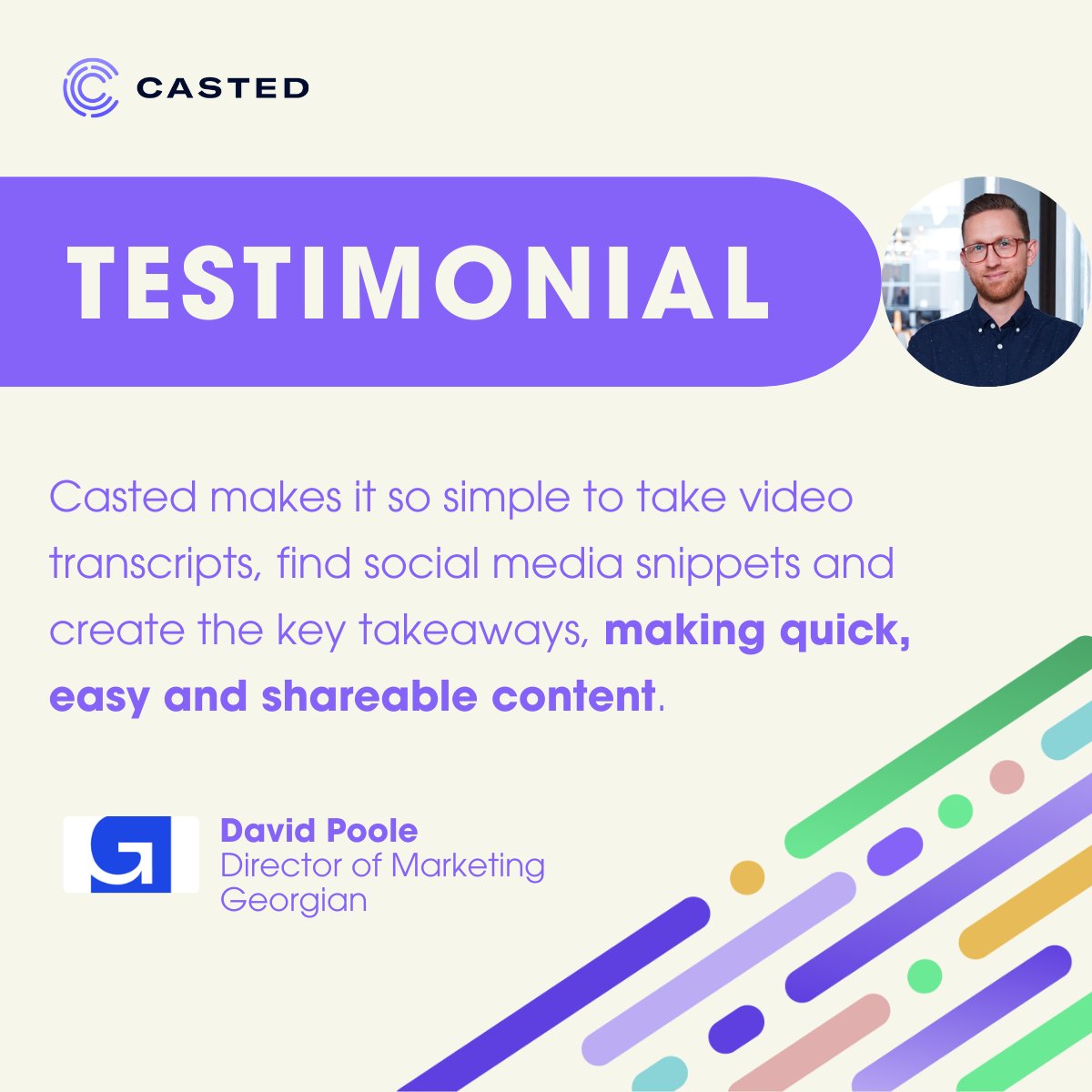 gocasted's tweet image. Thanks for the awesome words, David! 🎥✨
Say goodbye to time-consuming transcription, and hello to effortless social media snippets and key takeaways.
#Casted #VideoTranscripts #ShareableContent #Reshare #Testimonial #Podcasting #B2BMarketing #MarketingStrategy #Podcasts