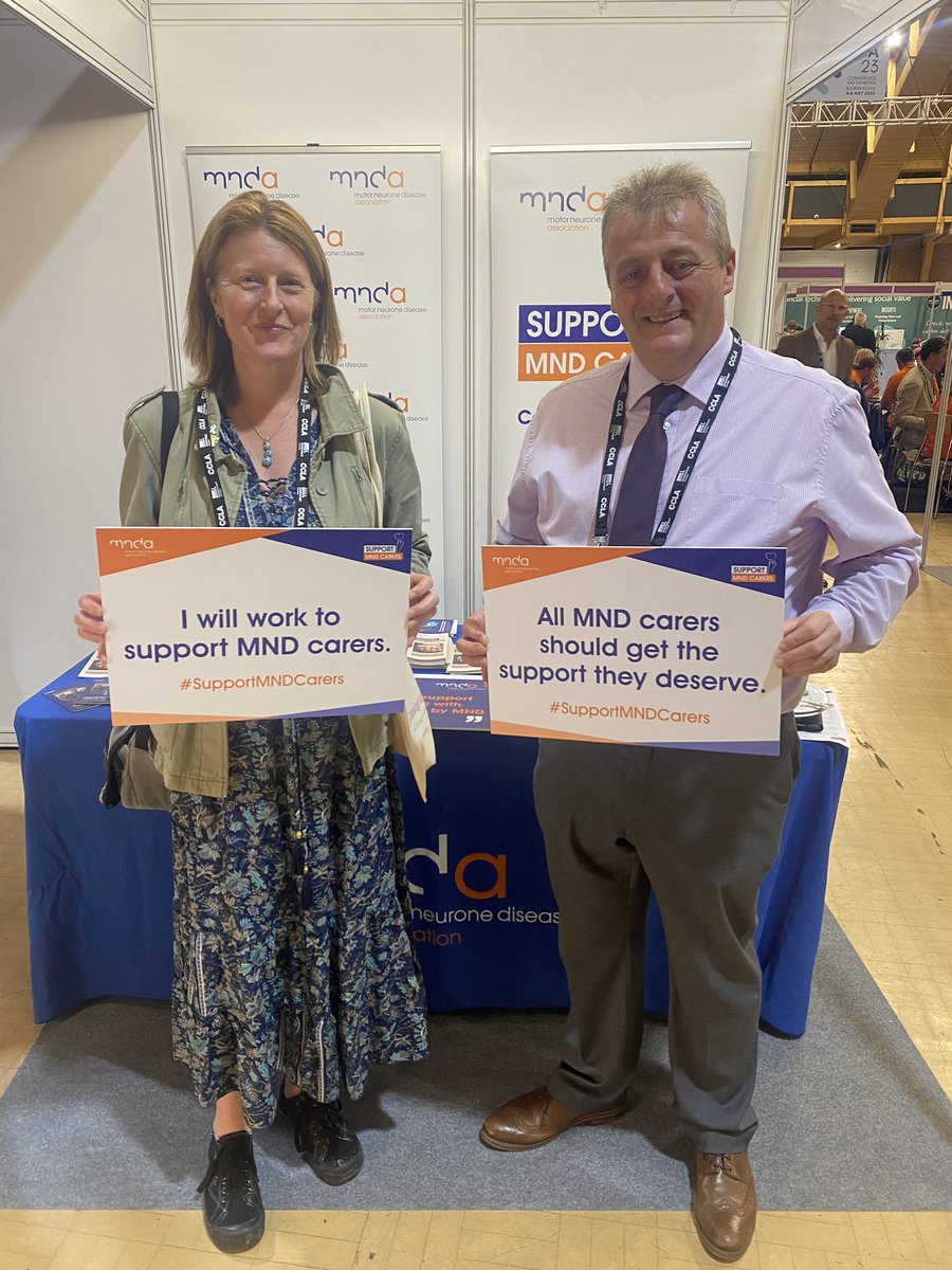 Pleased to meet the MND Association at #conf2023 with @LGA_Independent colleague sarah rouse. #supportMNDCarers