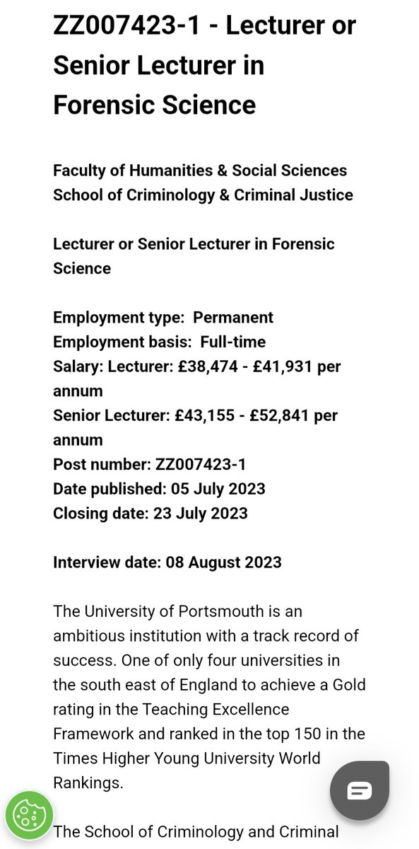 Come join our lovely team by the sea - Lecturer or Senior lecturer in Forensic Science port.engageats.co.uk/Vacancies/W/14…