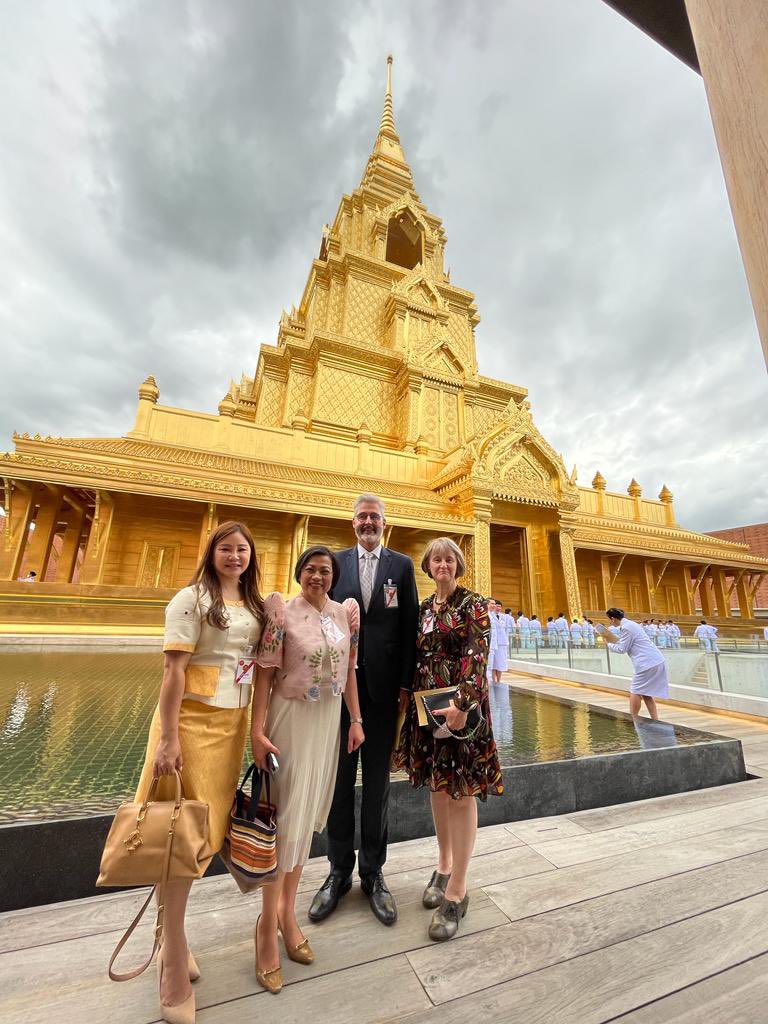 SwissAmbTHA's tweet photo. Getting together with my diplomatic colleagues for the opening ceremony of the newly elected🇹🇭parliament by HM King Maha Vajiralongkorn. Impressive edifice where the first sessions of the House of Representative are taking place this week https://t.co/sQs92wYGu6