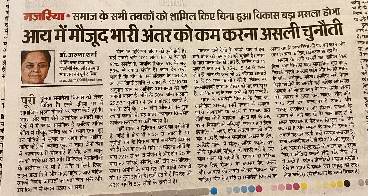 Why for populous country inclusive growth need to be Center stage my article in Dainik Bhaskar