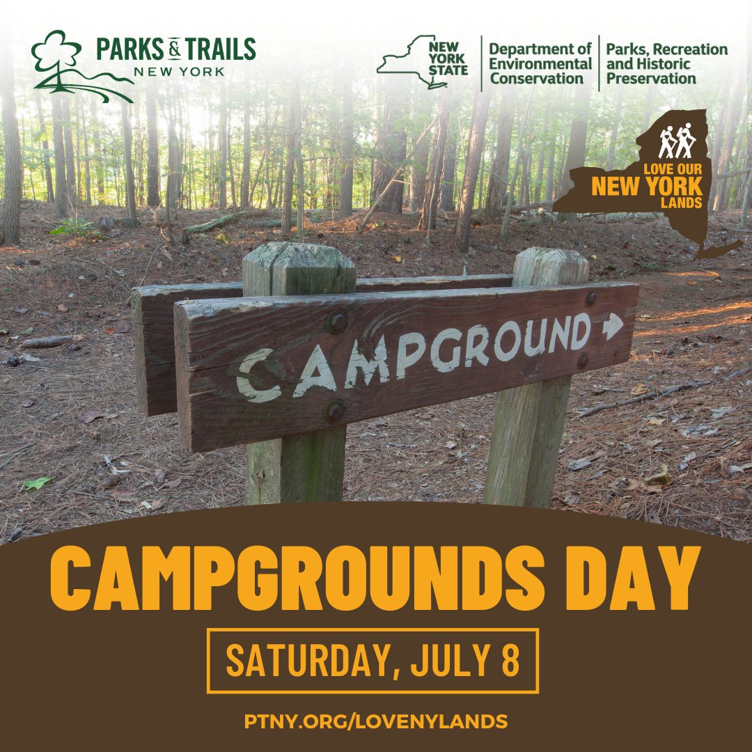 NY’s FIRST #CampgroundsDay is this Saturday! 🎉 Join hundreds of volunteers for the inaugural #LoveOurNYLands stewardship event and give back to your favorite state campground. Campgrounds Day is hosted by PTNY, @NYSDEC, and @NYstateparks. Register at ptny.org/loveNYlands