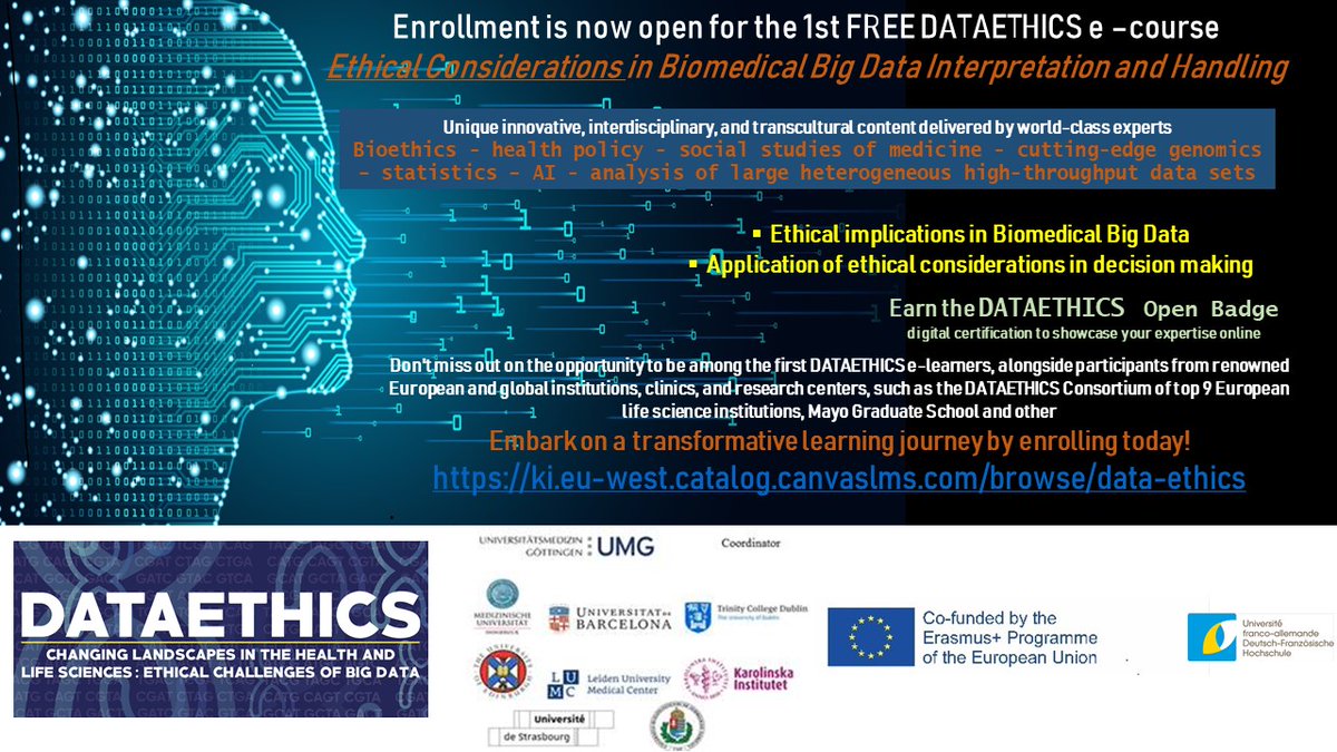 Enrollment is now open for the 1st Free DATAETHICS e-course
Enroll HERE: ki.eu-west.catalog.canvaslms.com/browse/data-et…

Enrollment guidelines: eurolifeuniversities.org/wp-content/upl…