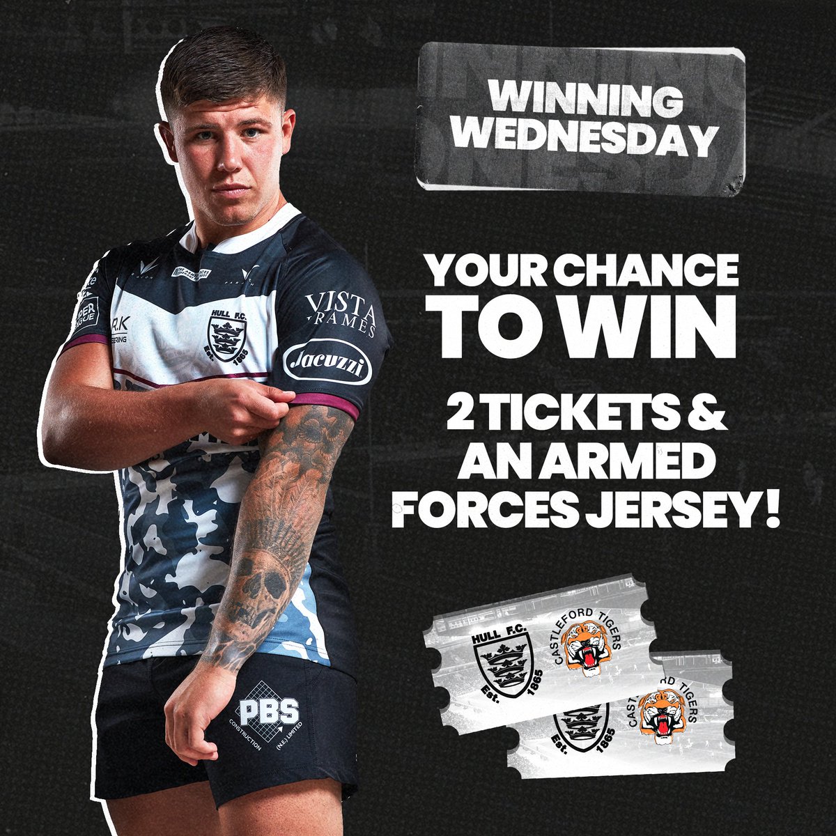 Hull FC (@hullfcofficial) on Twitter photo ๐ ๐๐๐๐๐๐๐ ๐๐๐๐๐๐๐๐๐ ๐
Fancy getting your hands on a new Armed Forces jersey and a pair of tickets to our upcoming fixture against Castleford? ๐
Retweet and like this post, and tag a friend in the comments to be in with a chance of winning ๐ค
โซ๏ธโช๏ธ #COYH ๐ ๐๐๐๐๐๐๐ ๐๐๐๐๐๐๐๐๐ ๐
Fancy getting your hands on a new Armed Forces jersey and a pair of tickets to our upcoming fixture against Castleford? ๐
Retweet and like this post, and tag a friend in the comments to be in with a chance of winning ๐ค
โซ๏ธโช๏ธ #COYH
