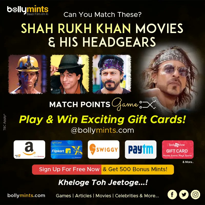 BollyMints's tweet photo. Can You Match These | #ShahRukhKhan #Movies &amp; His #Headgears
#MatchPoints #Game #Fun #Entertainment #Pathaan #Baazigar #Dilwale #SRK #KingKhan #Jawan #Dunki
#Play And #Win Exciting #GiftCards #Vouchers &amp; #Coupons #Redeem Your #Mints
Lets Start : https://t.co/fHpSkc3O9Y https://t.co/UC3qEiQxez