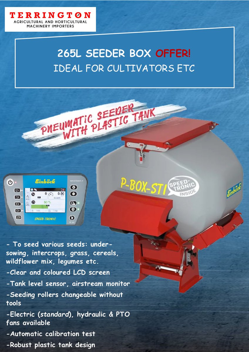terring_machine's tweet photo. Pneumatic seeder box offer! Can be added to cultivators etc. Various fans and options available. Please get in touch with any queries. 
#agriculture
#machinery
#farming
#organic
#organicfarming
#einböck
#einbock
#seeder
#seederbox
#grass
#cereals
#wildflower https://t.co/mdnaGHFDqU