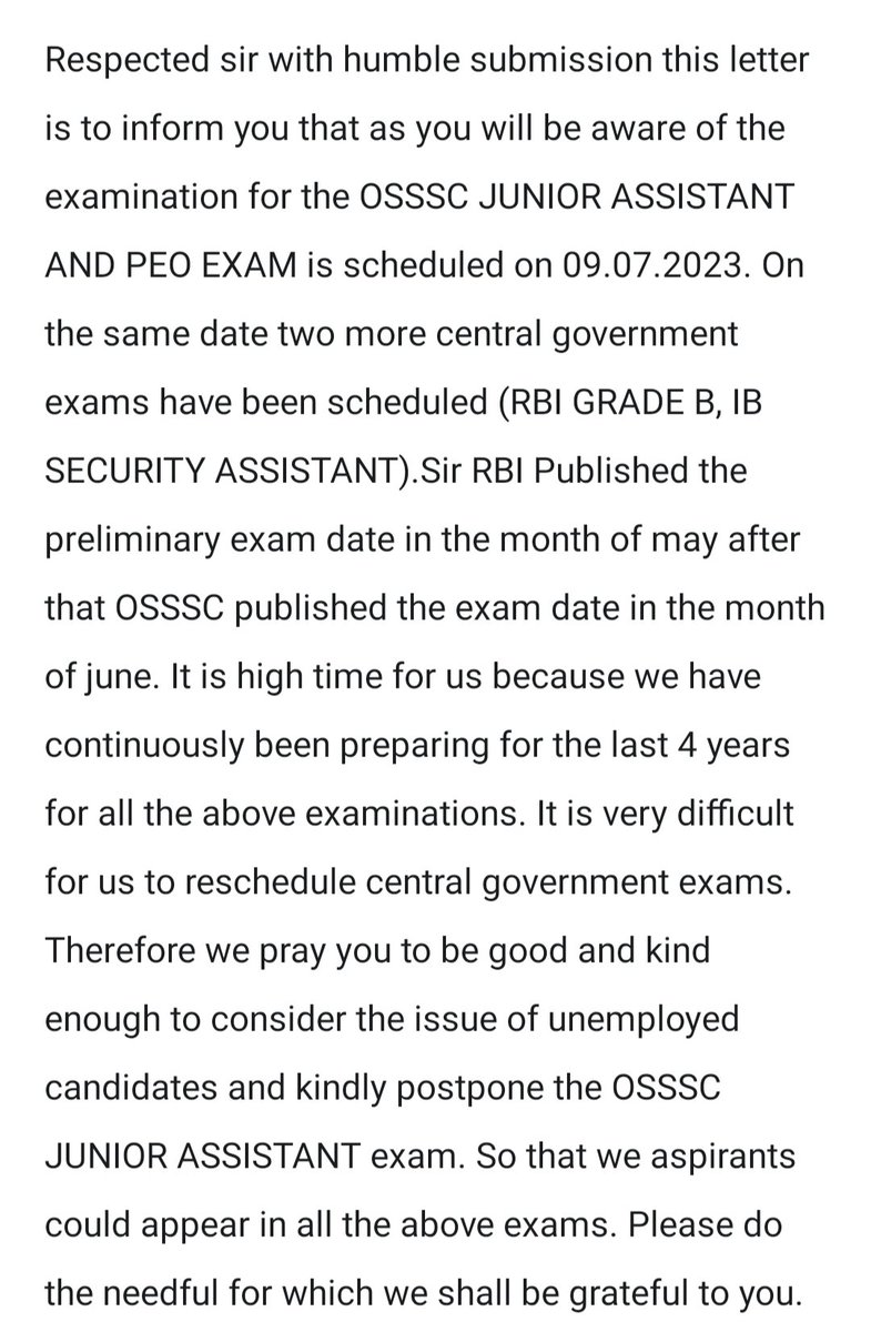 Manoj_ku91's tweet photo. Sir please reschedule the OSSSC Junior Assistant And PEO exam date because its clashing with the RBI GRADE B exam date which is on 9th JULY,2023 @CMO_Odisha @Naveen_Odisha @homeodisha @PradeepJenaIAS @SecyChief @MoSarkar5T @GovernorOdisha @gapg_dept @IPR_Odisha @rashtrapatibhvn https://t.co/M2Zd5A5dcK
