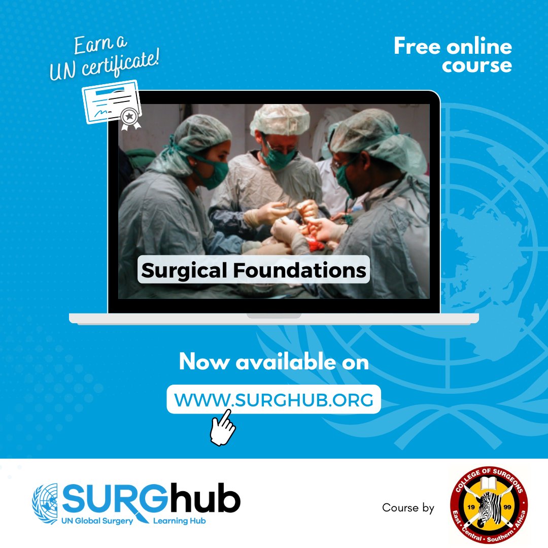 Are you interested in the basic principles of surgical care?

Designed by <a href="/cosecsa/">COSECSA</a>, this course will teach you the science foundations of #surgery. 

👉 30 modules now available for free on SURGhub: surghub.org/course/surgica…

<a href="/UNITAR/">UNITAR</a> <a href="/RCSI_GlobalSurg/">RCSI Institute of Global Surgery</a>
