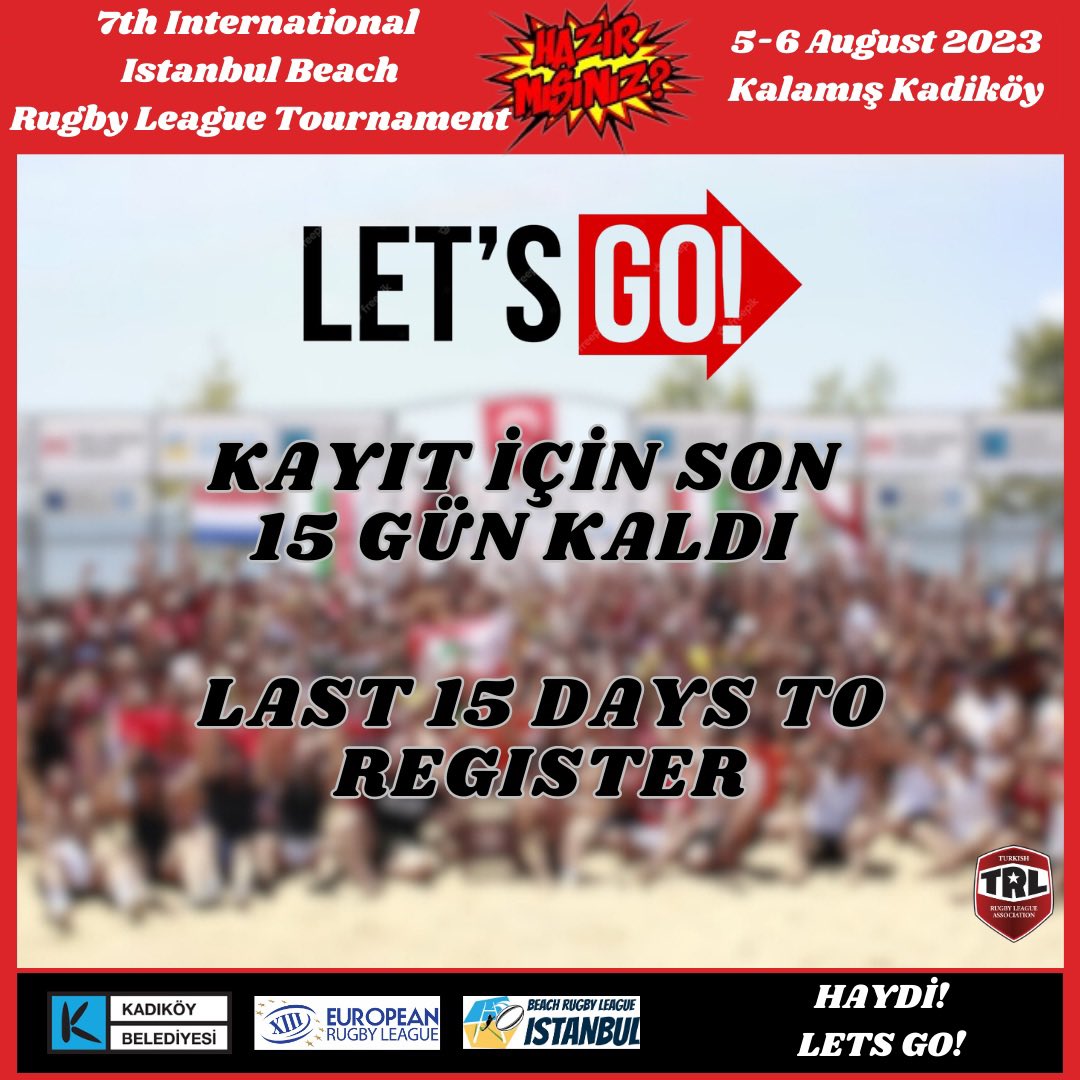 beachrltr's tweet photo. KAYIT İÇİN SON 15 GÜN KALDI!

LAST 15 DAYS TO REGISTER!

#beachrugbyleague #lastdays #register #rugbyleague #beach #letsgo https://t.co/iBuG9LrTbl