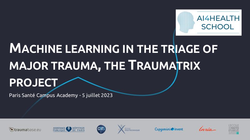 Traumabase (@traumabasefr) on Twitter photo Le Dr Tobias Gauss est à la #AI4Health #summerschool du <a href="/HealthDataHub/">Health Data Hub</a> pour présenter le projet <a href="/traumatrix/">Traumatrix</a> et plus particulièrement les manières dont l’#IA peut aider au triage des patients traumatisés sévères
<a href="/TraumabaseFR/">Traumabase</a>
<a href="/CapgeminiInvent/">Capgemini Invent</a>
<a href="/CHU_Grenoble/">CHU Grenoble Alpes</a> Le Dr Tobias Gauss est à la #AI4Health #summerschool du <a href="/HealthDataHub/">Health Data Hub</a> pour présenter le projet <a href="/traumatrix/">Traumatrix</a> et plus particulièrement les manières dont l’#IA peut aider au triage des patients traumatisés sévères
<a href="/TraumabaseFR/">Traumabase</a>
<a href="/CapgeminiInvent/">Capgemini Invent</a>
<a href="/CHU_Grenoble/">CHU Grenoble Alpes</a>