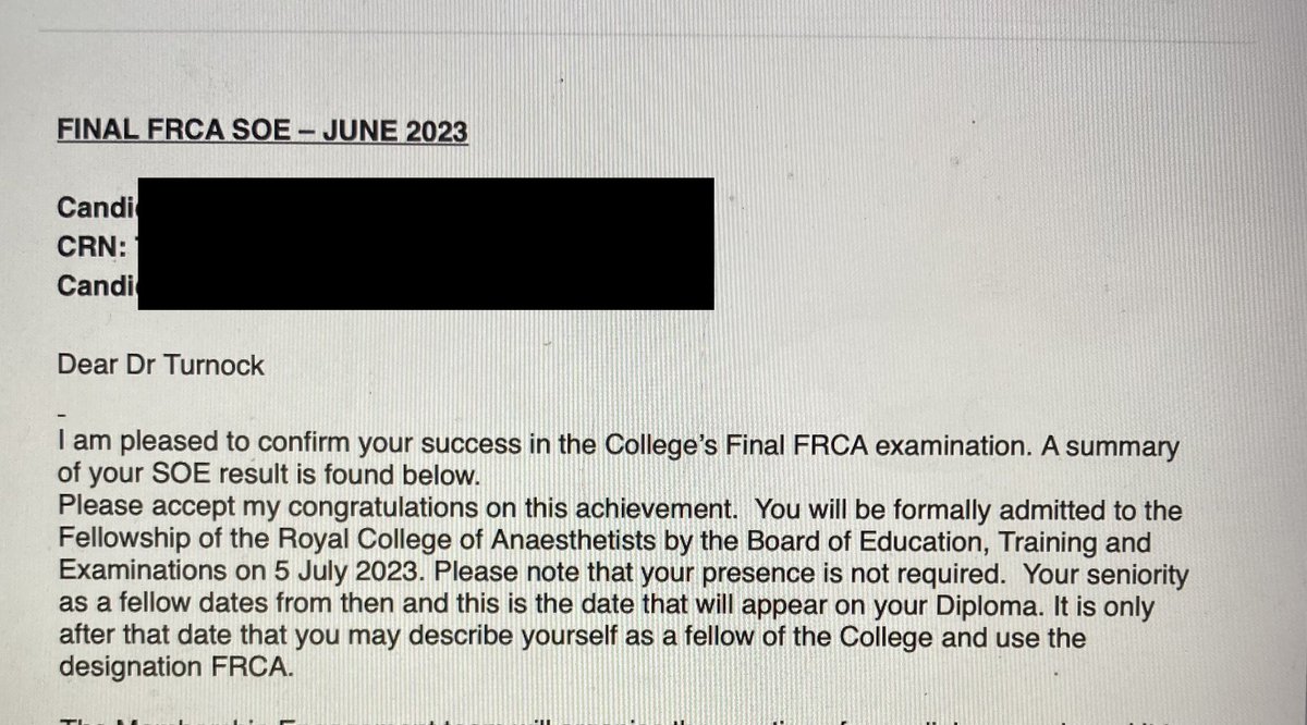 I passed the final FRCA viva!!! 

I failed it by one mark in December, and not gonna lie, as a Type A Eldest Daughter, I didn’t take it well. 

So this just feels EVEN BETTER. NO MORE EXAMS #FRCA