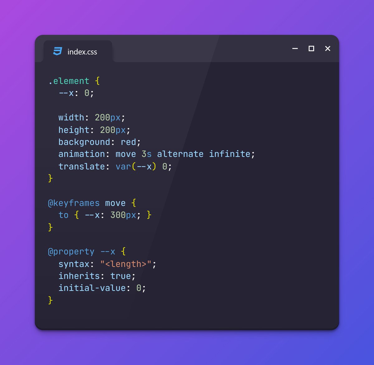 Manz's tweet photo. 📘 La regla CSS `@property`  
🤯 ¿«Typescript» en CSS?

✨ Indica "tipos de datos" a las variables CSS
✨ Añade la capacidad de heredar a sus hijos
✨ Establece un valor inicial por defecto

👇Te lo explico https://t.co/Z9GbFHPadX