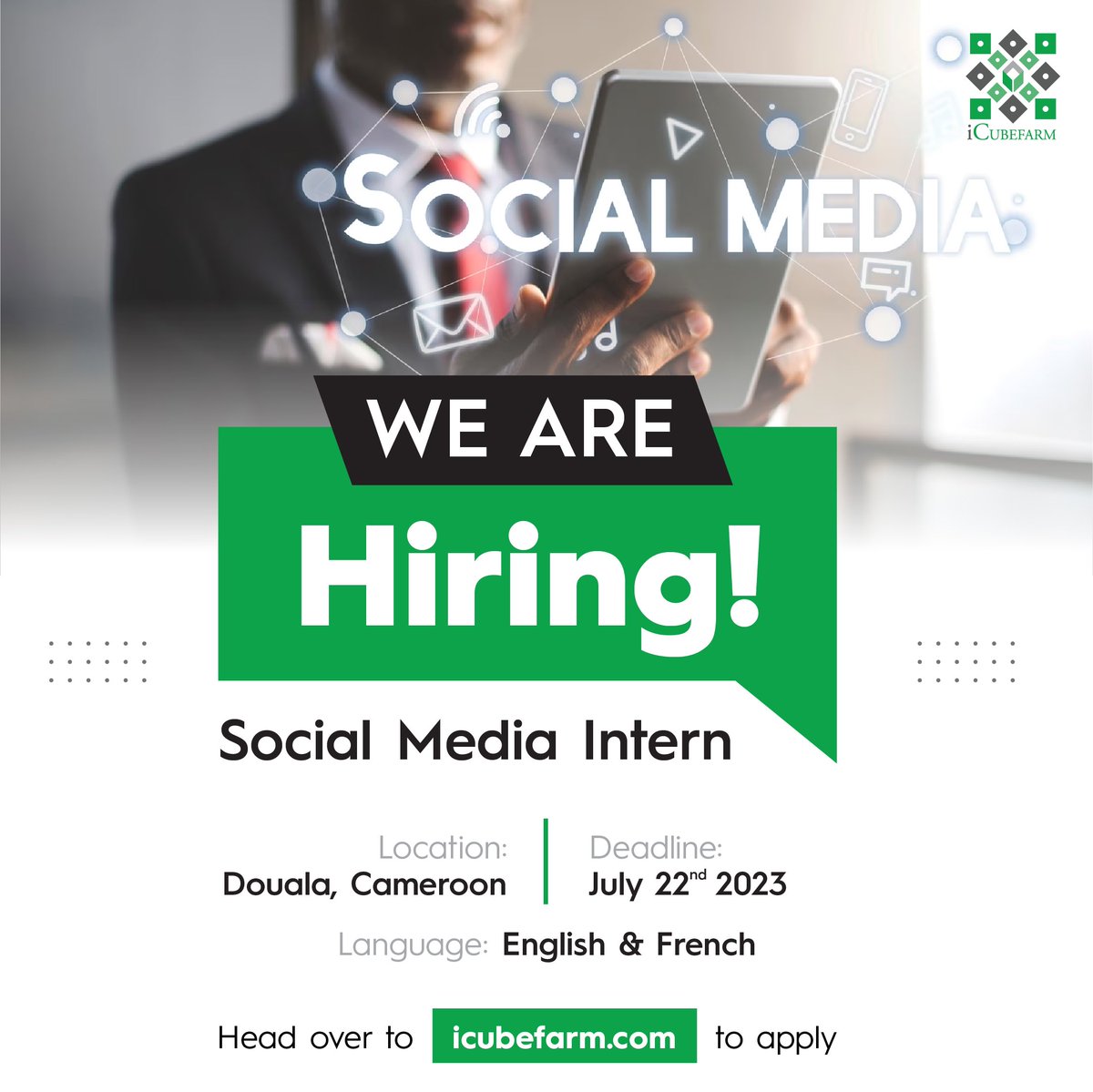 🚨 <a href="/icubefarm_com/">iCUBEFARM.com</a> is Hiring !

One of our clients is looking for a talented and passionate Digital Marketing Intern to join their team in #Douala, #Cameroun. If you have a creative mind, an eye for detail and eager to learn,click the link to apply lnkd.in/eATu-3cn 💼🔍