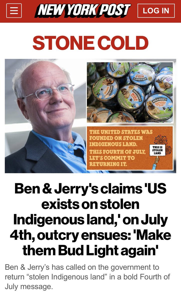 Lowcountry1Girl's tweet photo. Ben &amp; Jerry join Bud Lite &amp; the woke crew with their July 4th message to America.

You know what to do - freeze them out! https://t.co/5rCxz4UkNe