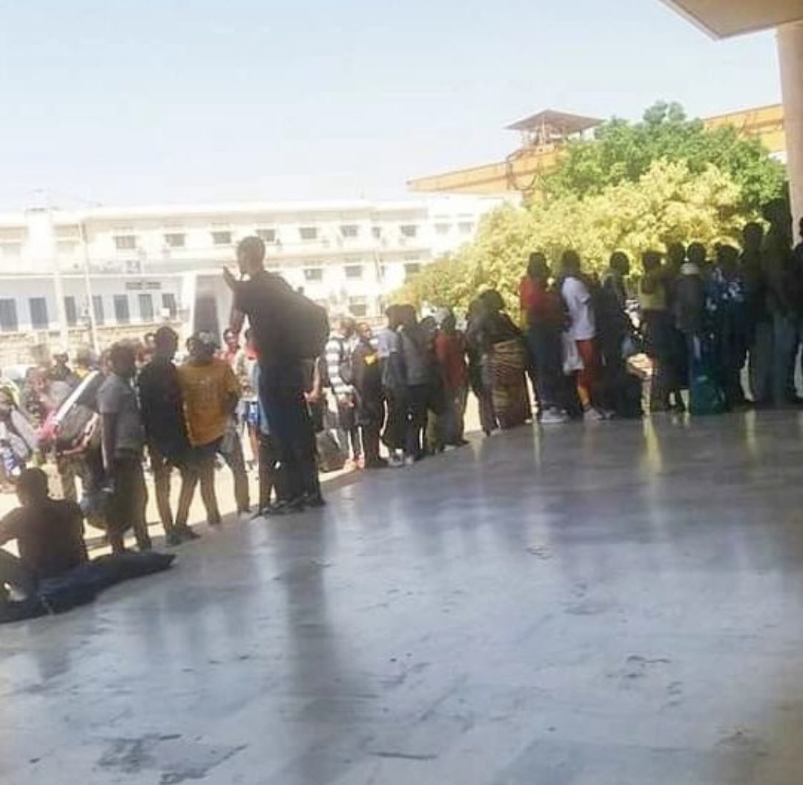 RefugeesTunisia's tweet photo. Pictures from inside the train station in Sfax, where black-skinned migrants are preparing to leave for Tunis, the capital.  Due to violence and displacement from homes by force of citizens in Sfax. #TunisiaNotSafe #TunisiaNotSafe https://t.co/kiJJdgeRwH