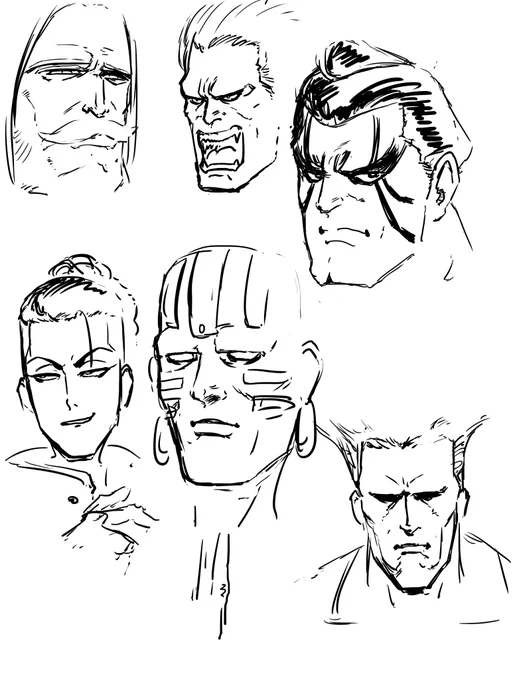 ストリートファイターのキャラの顔を手癖でダーッと描いたやつ 