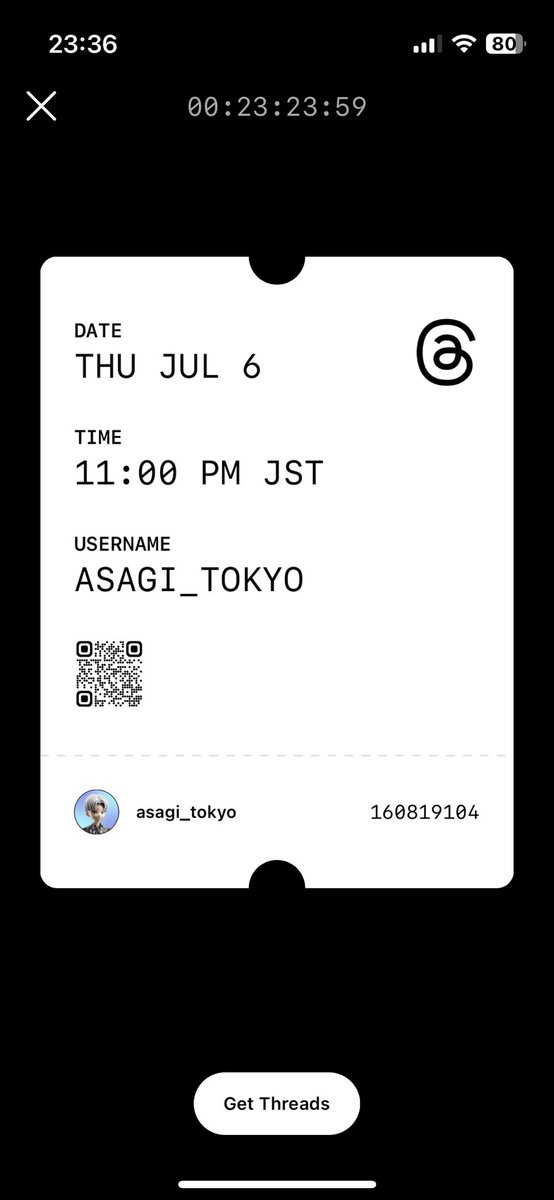 Threadsチケット右下のIDぽいやつ、完全にユーザー数っぽいな、、1億、、