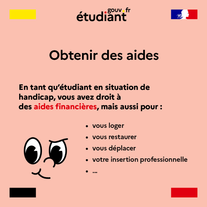 etudiantgouv's tweet photo. #RentréeEtu2023 | 🤔 Étudiants en situation de #handicap, connaissez-vous les aides auxquelles vous avez droit ?

Accompagnement selon votre profil, aménagement des examens, aides financières, hébergement…

Pour tout savoir 👉 https://t.co/ok1R24hcY3
@Solidarite_gouv