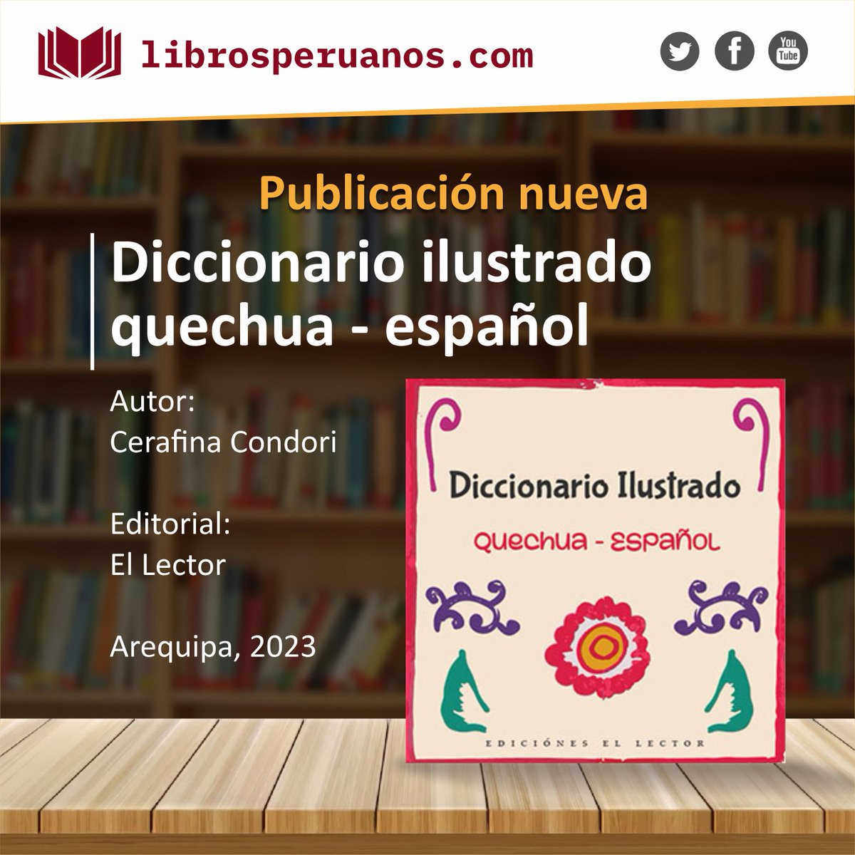 #LibrosPeruanos 📖 

El “Diccionario ilustrado quechua -español”, de Cerafina Condori, es una herramienta flexible para el público en general, para todos los que quieran aprender algo del vocabulario de la lengua andina . 

Mira más detalles aquí: acortar.link/yfr41P
