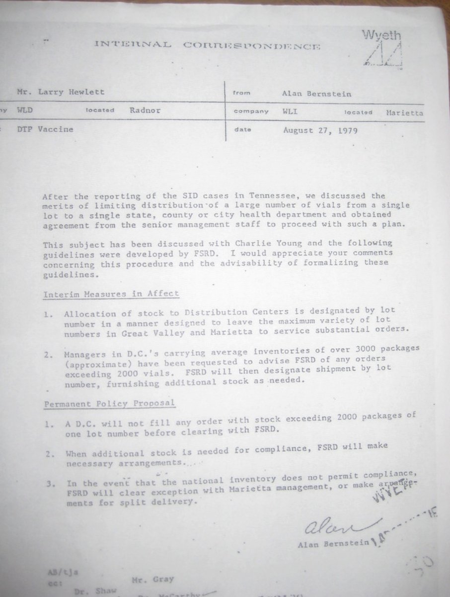 TomDNaughton's tweet image. In the late 1970s, 11 babies died of SIDS in one area of Tennessee. They'd had the same vaccine from the same batch. You can argue whether the vaccine was the cause, but what's interesting is Wyeth's (now Pfizer) response. Call an emergency meeting with the scientists to…