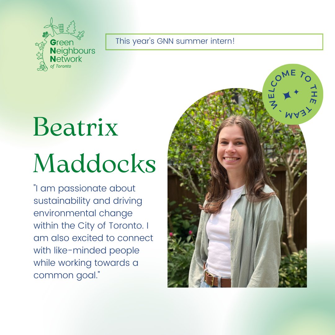 Meet Beatrix, one of our awesome summer interns! 

Beatrix is working with our 3 other interns on our waste reduction project this summer!

#GNNToronto #toronto #environment #singleuseplastic #wastereduction #reusable