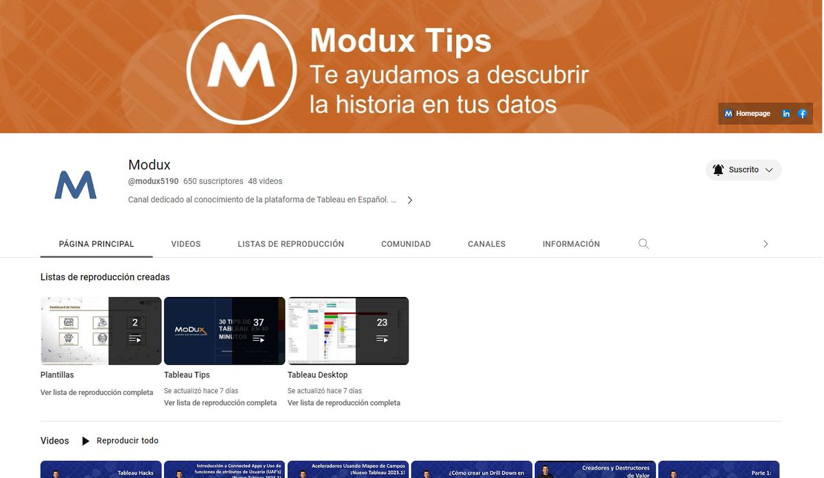 ModuxCo's tweet image. #moduxtips ¡Aprende a dominar Tableau con nuestros videos de entrenamiento! 🚀 Descubre técnicas avanzadas y conceptos básicos en visualización de datos en nuestro canal de YouTube. Suscríbete ahora en lnkd.in/gF9Cc3ds💻 #Tableau #VisualizaciónDeDatos #TableauEnEspañol