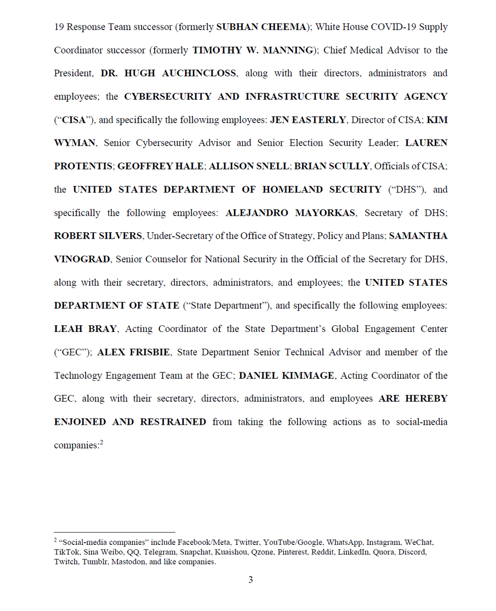 seanmdav's tweet photo. You have to see the whole list of names and everything the judge prevented to believe it. The scope of the government's illegal censorship conspiracy against the American people was truly massive. https://t.co/4XgFUWGpta