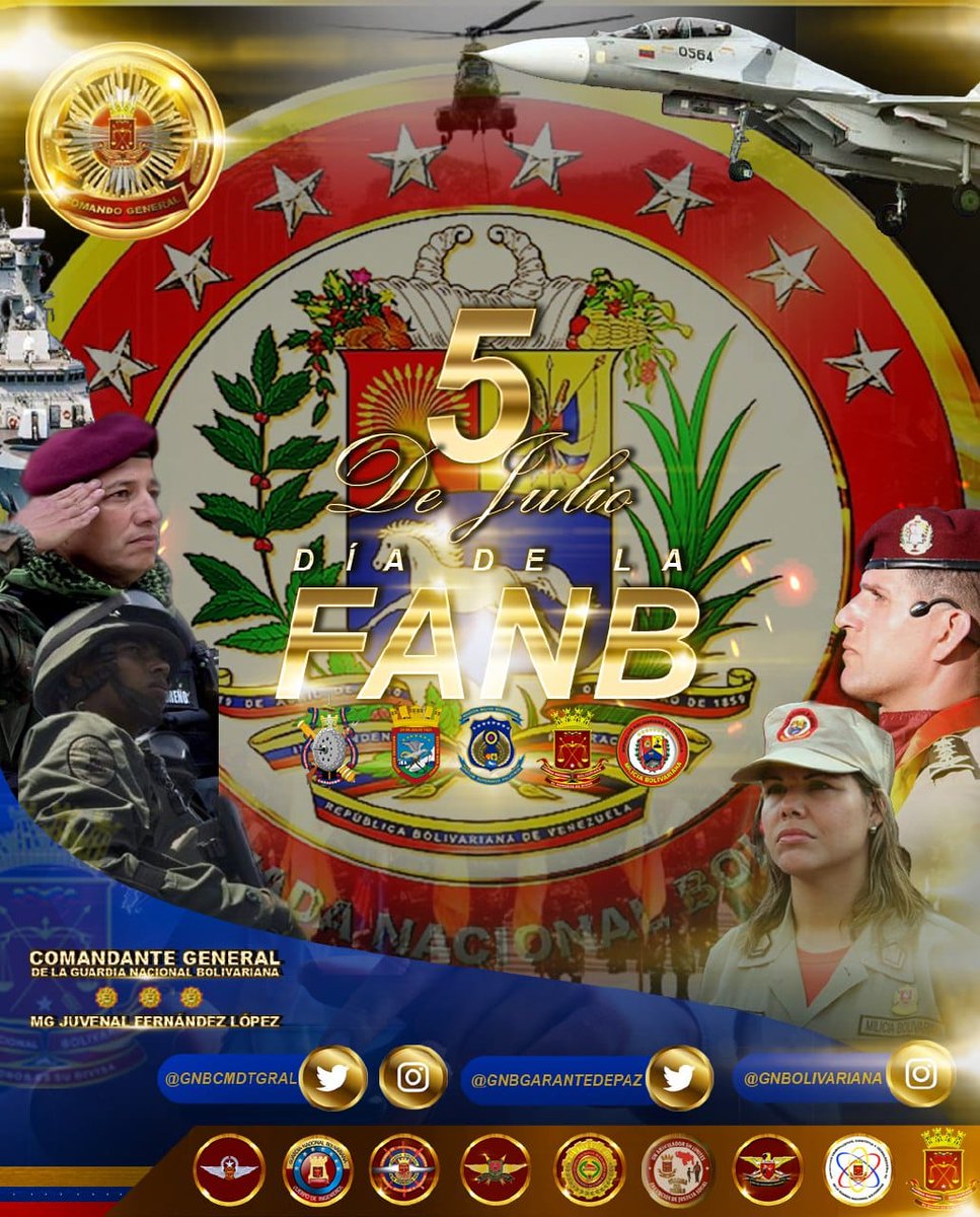 Hoy me honra felicitar a los hombres y mujeres de nuestra victoriosa #FANB. Valientes soldados y soldadas, quienes anteponiendo el interés de la Patria por encima de sus vidas, garantizan la Soberanía, Independencia y La Paz del Pueblo. ¡VIVA NUESTRA GLORIOSA FANB!