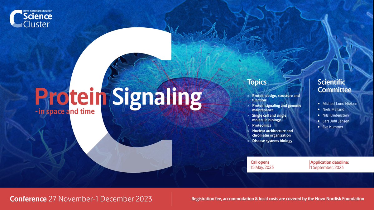 📣Join us at the "#ProteinSignaling - in space and time" #conference! Explore protein-driven mechanisms in cell function, development, and disease. Free registration and accommodations covered by the <a href="/novonordiskfond/">Novo Nordisk Foundation</a>. Apply by Sept 1st! 🌍🧬bit.ly/3PMhvV1