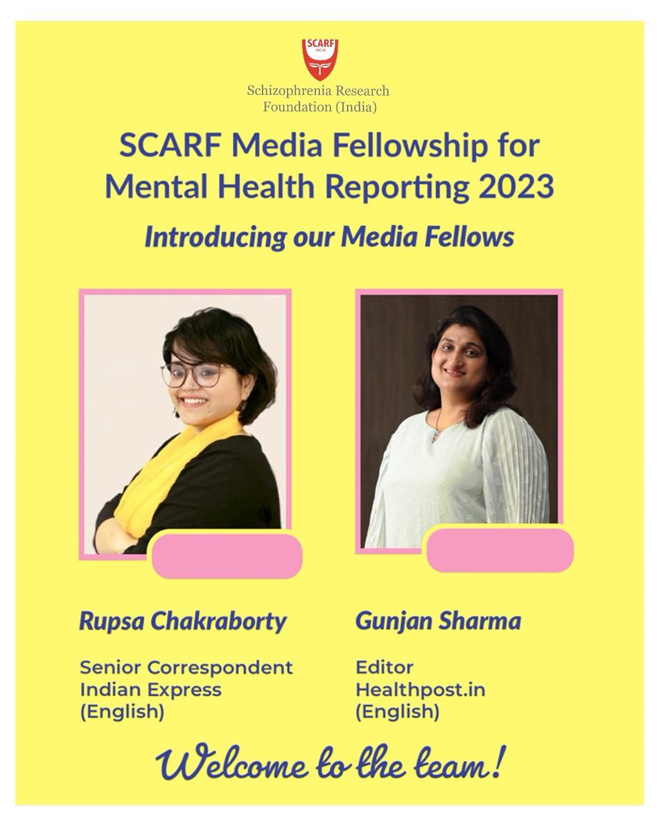 Schizophrenia Research Foundation (I) is delighted to introduce our 2023 Batch of Media Fellows, dedicated to reporting on #MentalHealth

#mediafellowship #journalists #mentalhealthawareness #mentalhealthmatters
