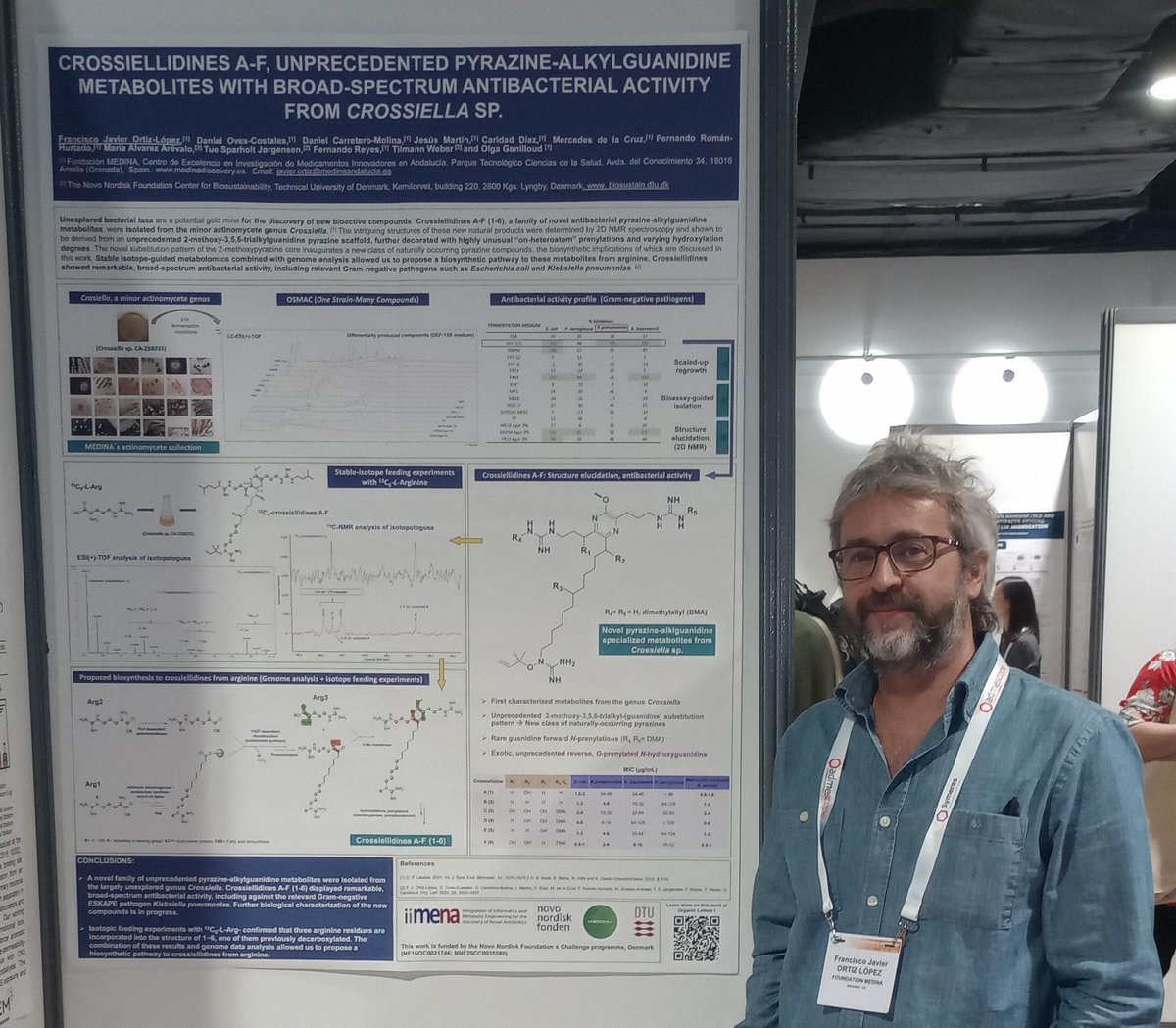 MEDINADiscovery's tweet photo. Javier Ortiz, Senior Chemist @MEDINADiscovery, presents his poster on the latest results on antibacterial Crossiellidines of @iimena_project
collaboration with @DTUBiosustain at #RICT2023 -Drug Discovery and Selection. https://t.co/F5GInVhMqi