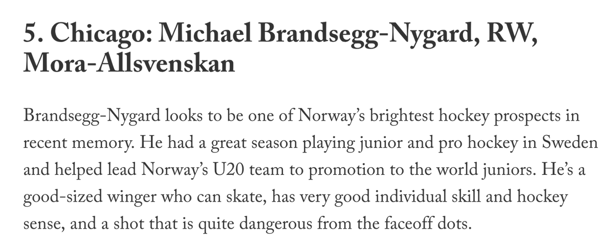 Roy Ulvmoen (@raulvmoen) on Twitter photo Veldig tidlig (som han påpeker selv), men at <a href="/coreypronman/">Corey Pronman</a> i The Athletic har Michael Brandsegg-Nygård som nr.5 i en mock draft foran draften i 2024 er spinnvilt moro og fryktelig lovende! - #nhlnor #2hockey - theathletic.com/4579669/2023/0… Veldig tidlig (som han påpeker selv), men at <a href="/coreypronman/">Corey Pronman</a> i The Athletic har Michael Brandsegg-Nygård som nr.5 i en mock draft foran draften i 2024 er spinnvilt moro og fryktelig lovende! - #nhlnor #2hockey - theathletic.com/4579669/2023/0…