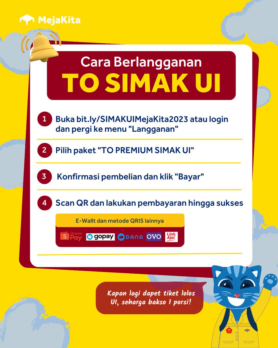 mejakita's tweet photo. ⚡️SAT SET SAT SET LOLOS UI! 🎓

Buat yang belum tau, cara berlangganan di MejaKita itu gampanggg bangett! Dijamin gasampe 3 menit! 😻🤩

60.000 ❌
20.000 ✅

KAPAN LAGI BISA MASUK UI SEHARGA BAKSO 1 PORSI?! https://t.co/hJalfNOofG 🎓

Buruan! Diskonnya terbatas!! 🫶😽

#simak #ui https://t.co/LrY0FLJLCW