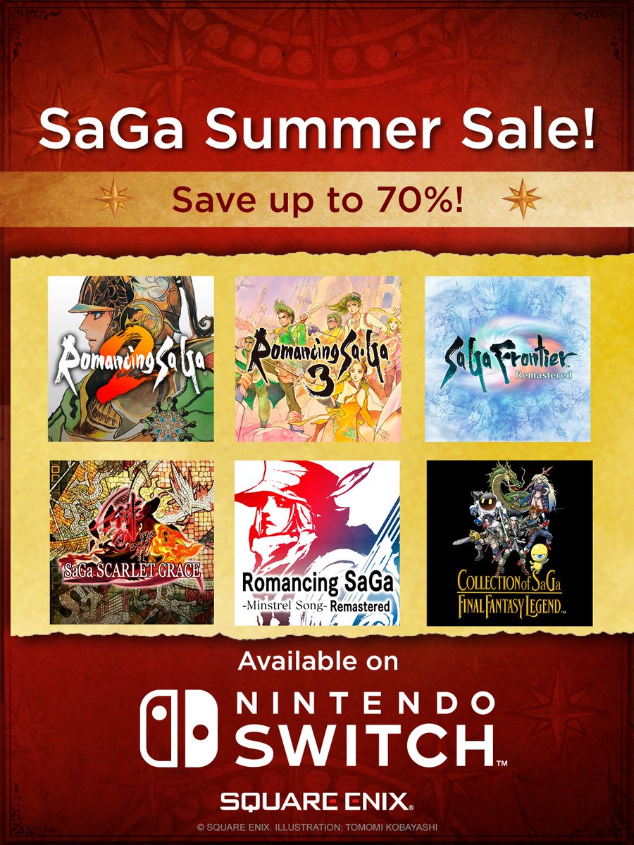 SaGaGame's tweet photo. Let your legend grow, wherever you are.
 
SaGa series games are now available on sale on Nintendo Switch for a limited time.
 
Where will you start? https://t.co/FpbY2eNboI