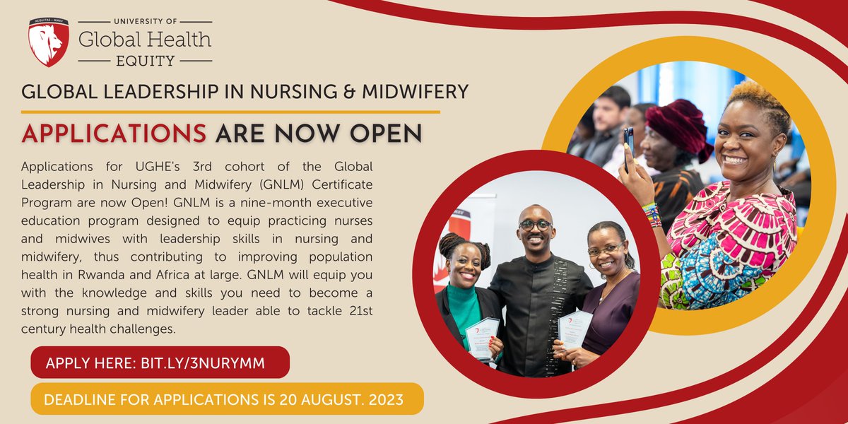 ughe_org's tweet photo. 📣Calling all aspiring nursing and midwifery leaders!
Applications for #UGHE's 3rd cohort of the Global Leadership in Nursing and Midwifery #GNLM Certificate Program are now OPEN!
Don't miss this incredible opportunity! Learn more & apply 👉 https://t.co/OBW7aLrGtV https://t.co/s4DdVEYter