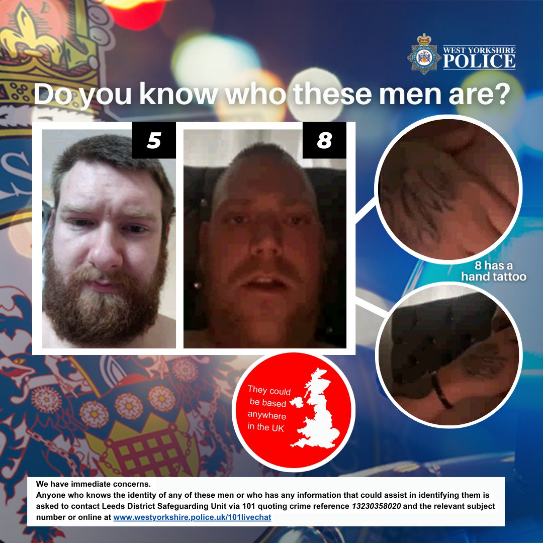 Police in Leeds are continuing to appeal for information on two men they urgently need to identify in relation to an ongoing safeguarding investigation. They could be anywhere in the UK and we are asking for the images to be shared as widely as possible. westyorkshire.police.uk/news-appeals/r…