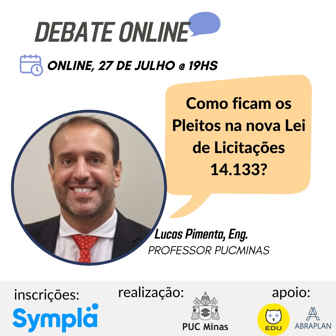 salettoedu's tweet photo. 🗓 Dia 27 de julho tem palestra sobre SUPRIMENTOS &amp; PLEITOS.
📌Inscrições limitadas em: https://t.co/lmIpU2te54 . É um evento realizado pela ABRAPLAN e PUCMinas.
📜 Certificados: para quem participar e responder o questionário.
#salettoEDU #IngenuityToSum #conhecimento # pleitos https://t.co/9CU9lOjtiR