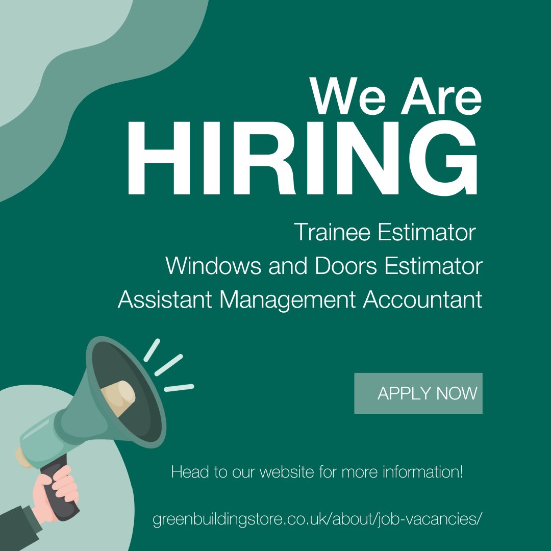 weare_21degrees's tweet photo. We're hiring! We are recruiting for three roles: A Trainee Estimator, a Windows and Doors Estimator, and an Assistant Management Accountant. Go to our Vacancies Page to find out more https://t.co/JmmzPzG0BQ #jobs #jobvacancies #windowsanddoors #greenbuildingstore https://t.co/zqyxaqX5vv