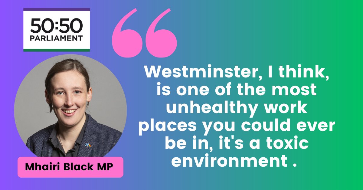 👊 We can't keep losing brilliant women MPs!  #5050Parliament calls for CULTURE CHANGE so that talented people are recruited to politics.
<a href="/MhairiBlack/">Mhairi Black 🏳️‍🌈</a> MP,  is stepping down because of the "toxic" culture in Westminster. 
Listen to her on <a href="/TheNewsAgents/">The News Agents</a>  buff.ly/3XFOk8f