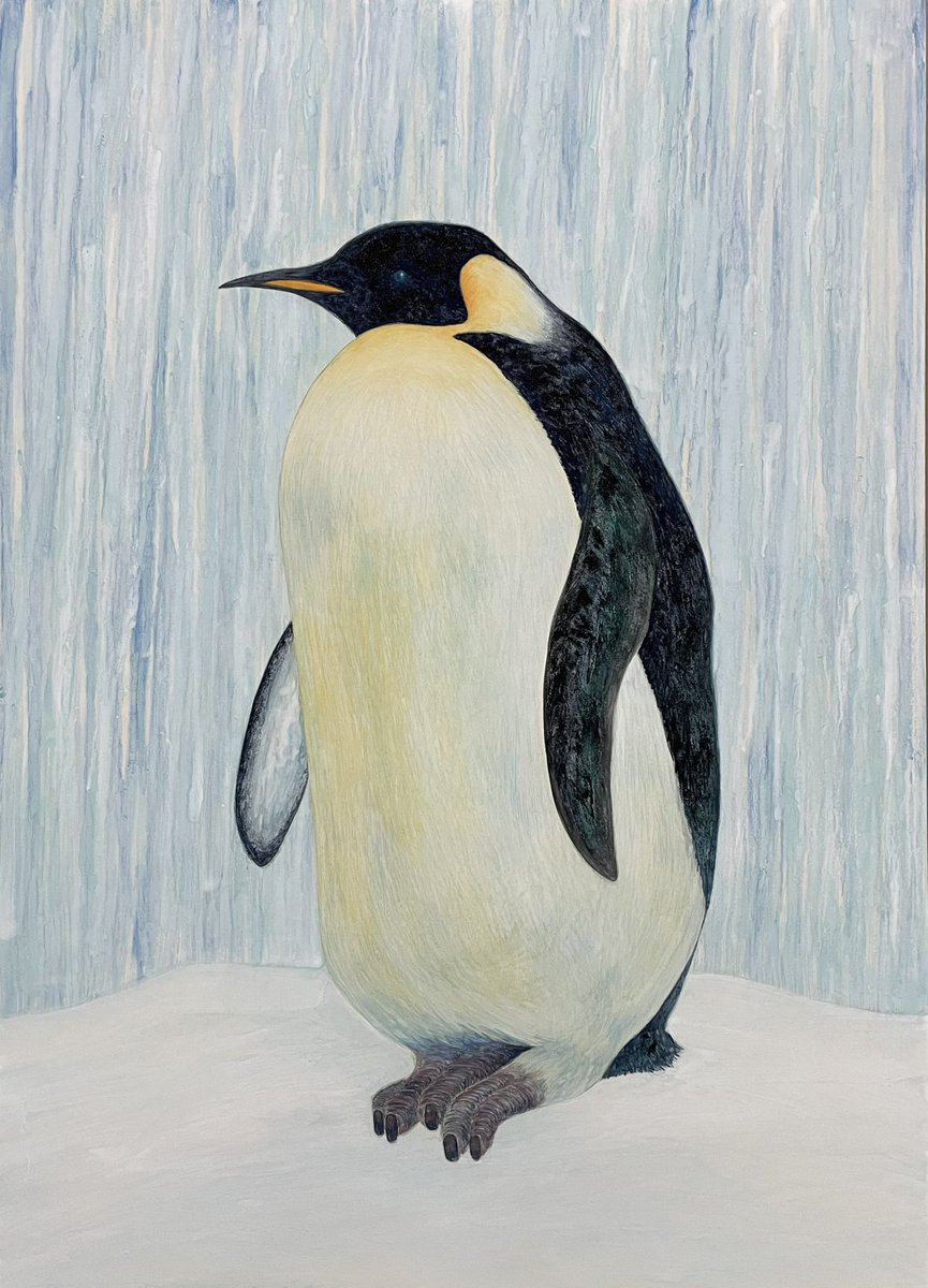 kalasu_M's tweet photo. ペンギン描けた。明日搬入して展示は8日(土)から。

#日本画 
#コウテイペンギン https://t.co/uD6rYyOKyK