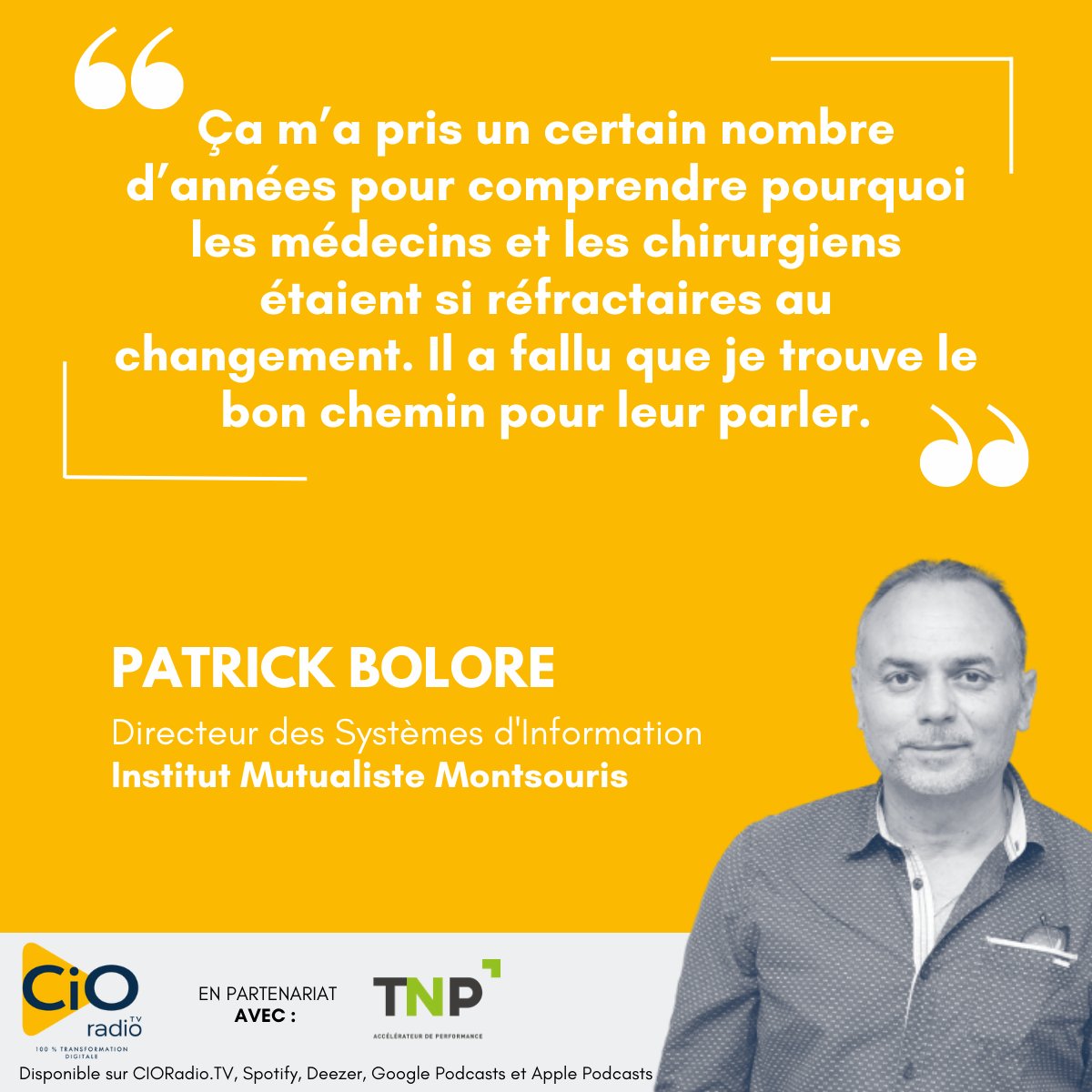 [INTERVIEW] 🎙️ 

🎧Pour écouter : lnkd.in/eMyhip38

Billie interviewe Patrick Bolore, Directeur des Systèmes d'Information de l'<a href="/IMMontsouris/">IM MONTSOURIS</a>, sur #CIORadio.  

🤝En partenariat avec @TNPConsultants. 

Retrouvez tous nos #podcasts sur btobradio.tv.