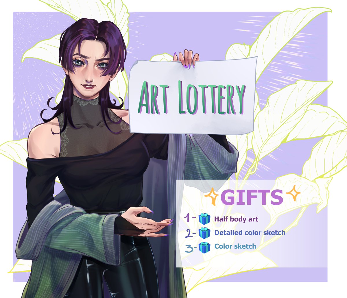 #ArtLottery #украрт Results 21.07.23 !
✨GIFTS✨
1 - Half body art
2 - Detailed color sketch
3 - Color sketch

Rules:  
- Retweet and like this post
- Be subscribed to my account

may luck be with you👀✨