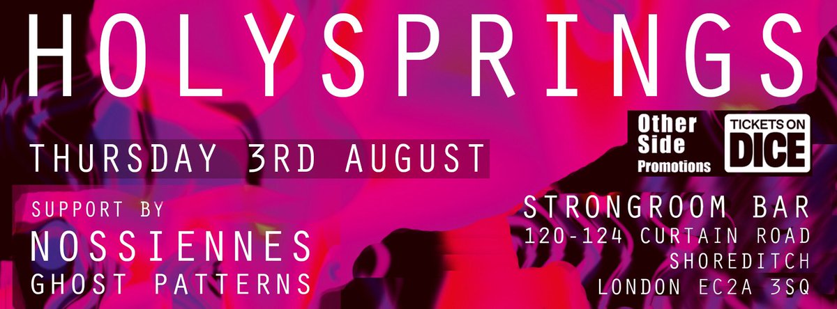 New gig announcement!!! We return to @StrongroomBar on Thu Aug 3rd to play with  @holy_springs and @nossiennes !!! Tix via Dice. #psychedelic #shoegaze #alternative #shoreditch #livemusic #gigs