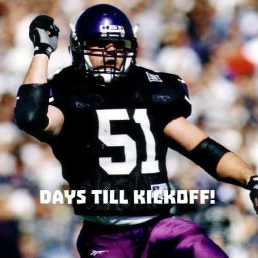 We are @coachfitz51 Days Away from #collegefootball #kickoff.  The only two-time winner of both the @BednarikAward & @NagurskiTrophy Pat Fitzgerald was the heart of the @NUFBFamily defense that led the Wildcats to their first Rose Bowl in 47 years.
#countdowntokickoff #51days