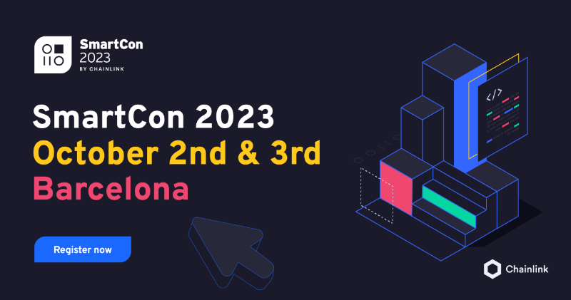 chainlink's tweet photo. Bringing a friend to SmartCon 2023? Access this special offer: