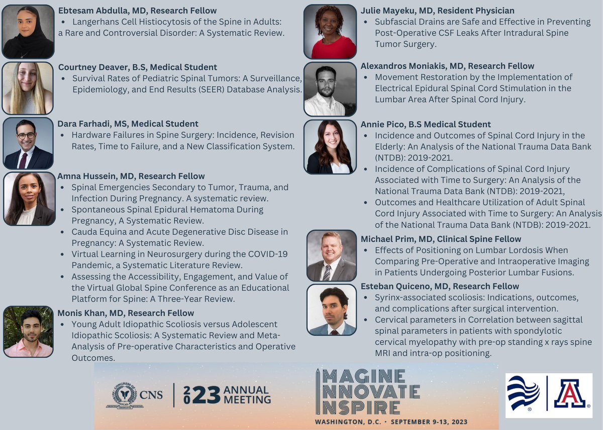 AliBaajMD's tweet photo. So proud of our #BannerSpine research team! 17 accepted abstracts at the upcoming @CNS_Update meeting. Everyone contributed - from 1st year med students to clinical fellows. Congrats team. https://t.co/npOkO4MS55