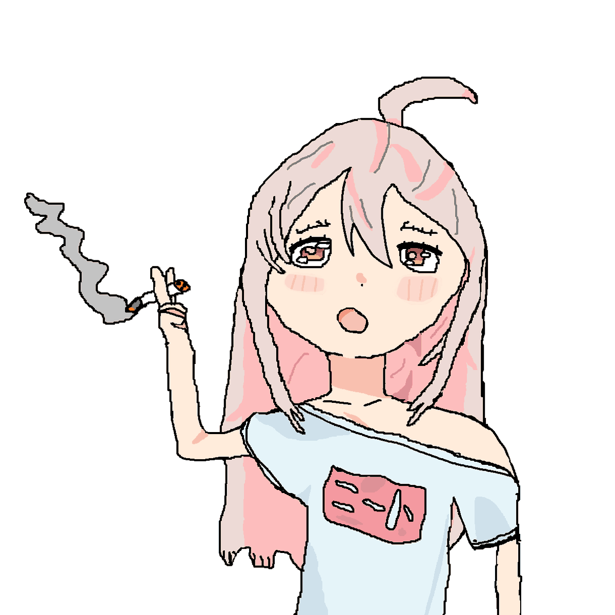 Rstnlosu's tweet photo. little drawing of a weird idea i had yesterday at 3am, yes, i tried to draw Oyama Mahiro smoking, don't know whi, i just thougth it looked cool.
(sorry for applying too much shading, i am still testing and practicing it) https://t.co/tJ67Rk2G3y