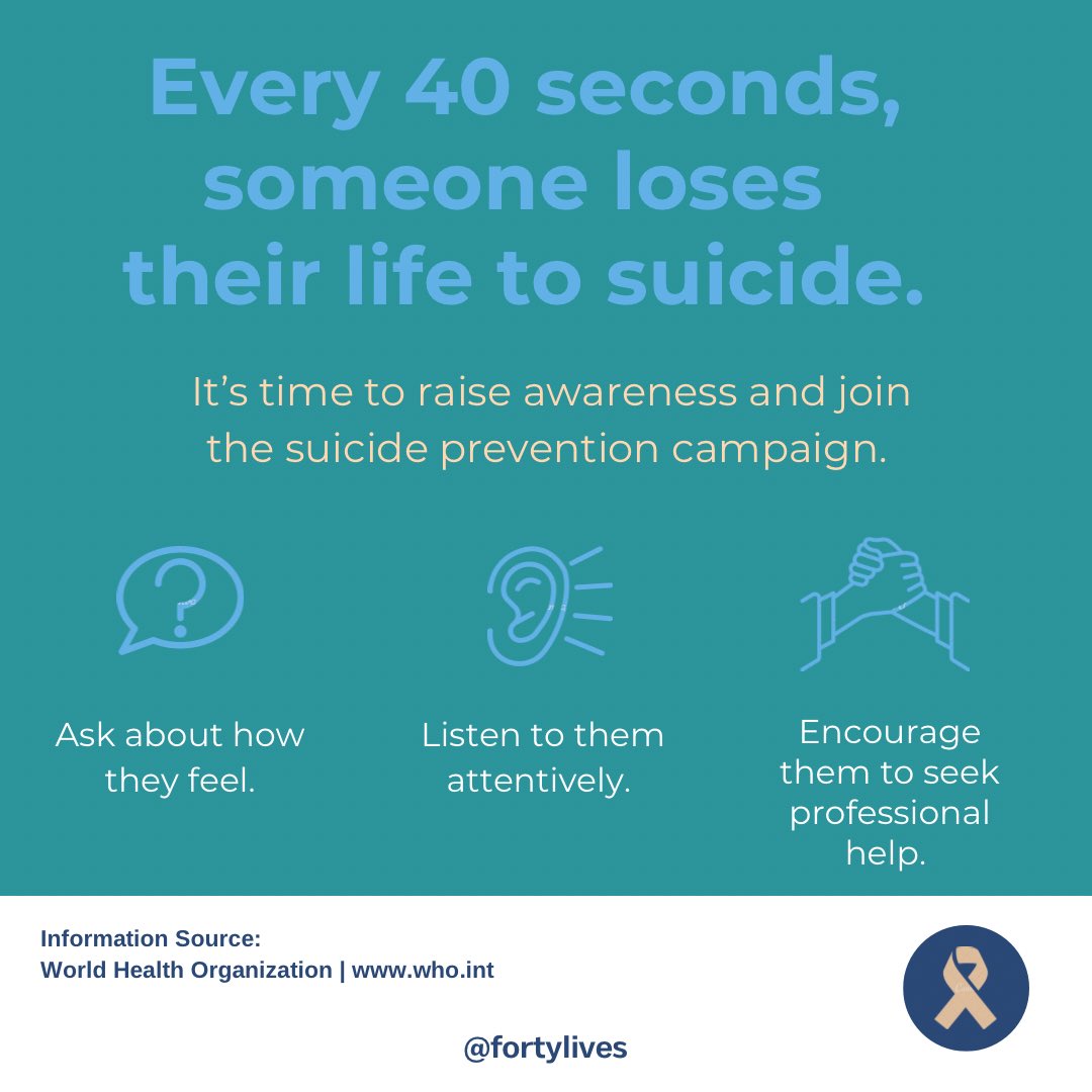 Following the rampant suicide cases in the country and in other parts of the world, the urgent need for a suicide prevention awareness campaign has become very necessary.

Let's all come together and say NO to Suicide as it is not an option; there is HOPE for all. 

#FortyLives